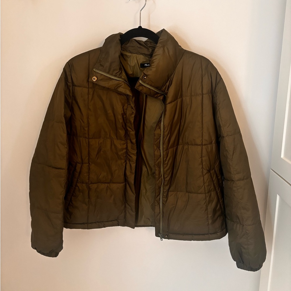 Madewell Travel Buddy Jacket Olive Green Quilted Packable Puffer Coat Size M